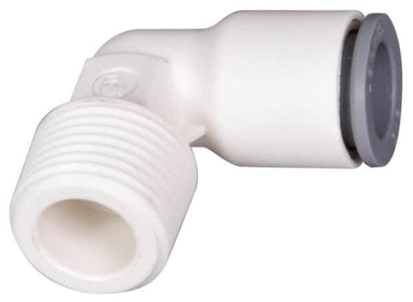 Parker - 1/4" OD, 1/4 NPTF, Bio-Sourced Nylon 11 Push-to-Connect Male Elbow - 230 Max psi, White - Americas Industrial Supply