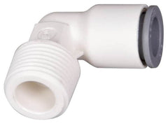 Parker - 1/4" OD, 1/8 NPTF, Bio-Sourced Nylon 11 Push-to-Connect Male Elbow - 230 Max psi, White - Americas Industrial Supply