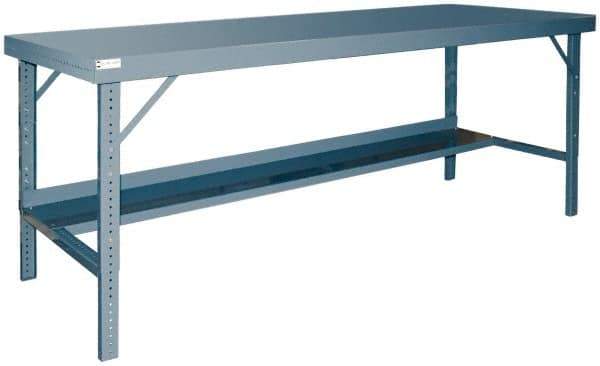 Durham - 96 Wide x 36" Deep x 28" High, Steel Workbench - Rolled Edge, Adjustable Height Folding Legs - Americas Industrial Supply