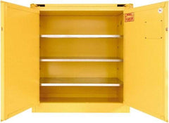 Securall Cabinets - 2 Door, 3 Shelf, Yellow Steel Standard Safety Cabinet for Flammable and Combustible Liquids - 46" High x 43" Wide x 18" Deep, Self Closing Door, 3 Point Key Lock, 40 Gal Capacity - Americas Industrial Supply