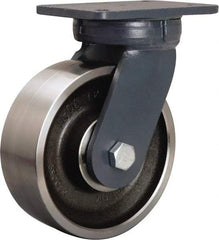 Hamilton - 8" Diam x 3" Wide x 10-1/2" OAH Top Plate Mount Swivel Caster - Forged Steel, 4,800 Lb Capacity, Tapered Roller Bearing, 5-1/4 x 7-1/4" Plate - Americas Industrial Supply