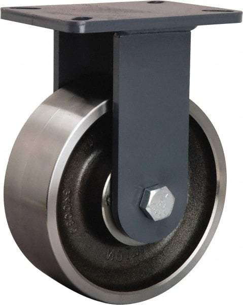 Hamilton - 8" Diam x 3" Wide x 10-1/2" OAH Top Plate Mount Rigid Caster - Forged Steel, 6,000 Lb Capacity, Sealed Precision Ball Bearing, 5-1/4 x 7-1/4" Plate - Americas Industrial Supply