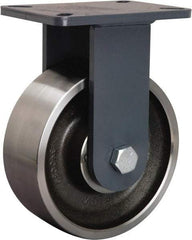 Hamilton - 8" Diam x 3" Wide x 10-1/2" OAH Top Plate Mount Rigid Caster - Forged Steel, 6,000 Lb Capacity, Sealed Precision Ball Bearing, 5-1/4 x 7-1/4" Plate - Americas Industrial Supply