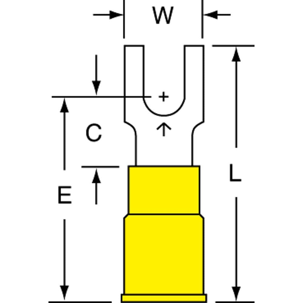 3M - #8 Stud, 12 to 10 AWG Compatible, Partially Insulated, Crimp Connection, Block Fork Terminal - Americas Industrial Supply