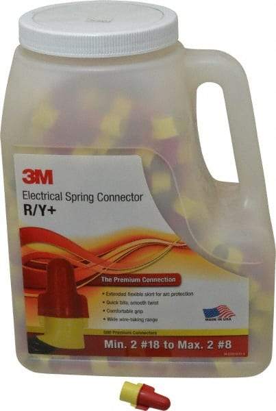 3M - 2, 18 to 2, 8 AWG, 600 Volt, Flame Retardant, Wing Twist on Wire Connector - Red & Yellow, 221°F - Americas Industrial Supply