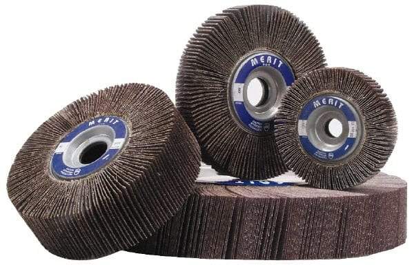 Merit Abrasives - 3-1/2" Diam, 60 Grit Aluminum Oxide Unmounted Flap Wheel - 5/8" Hole, 1-1/2" Wide, Coated, Medium Grade, 30,,000 Max RPM , Cloth Backing - Americas Industrial Supply