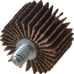 Merit Abrasives - 1" Diam x 5/8" Face Width, Medium Aluminum Oxide Coated Mounted Flap Wheel - 1/4-20 Threaded Mount, 60 Grit, Cloth Backing, 30,000 Max RPM - Americas Industrial Supply