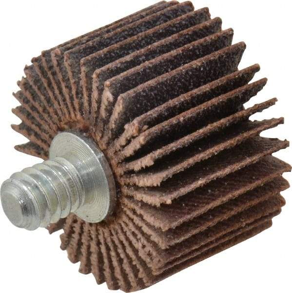 Merit Abrasives - 1" Diam x 5/8" Face Width, Medium Aluminum Oxide Coated Mounted Flap Wheel - 1/4-20 Threaded Mount, 80 Grit, Cloth Backing, 30,000 Max RPM - Americas Industrial Supply