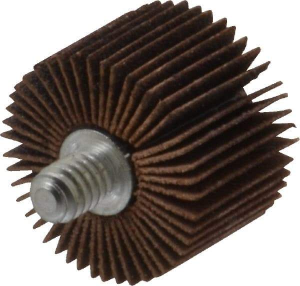 Merit Abrasives - 1" Diam x 5/8" Face Width, Fine Aluminum Oxide Coated Mounted Flap Wheel - 1/4-20 Threaded Mount, 120 Grit, Cloth Backing, 30,000 Max RPM - Americas Industrial Supply