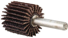 Merit Abrasives - 1" Diam x 1" Face Width, Coarse Aluminum Oxide Coated Mounted Flap Wheel - 1/4" Shank Mount, 40 Grit, Cloth Backing, 30,000 Max RPM - Americas Industrial Supply