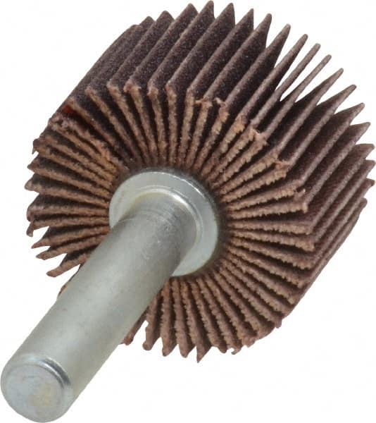 Merit Abrasives - 1" Diam x 5/8" Face Width, Very Fine Ceramic Alumina Coated Mounted Flap Wheel - 1/4" Shank Mount, 180 Grit, Cloth Backing, 30,000 Max RPM - Americas Industrial Supply