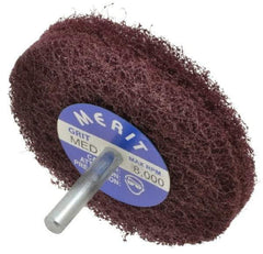 Merit Abrasives - 3" Diam, Medium Mounted Scrubber Buffing Wheel - 2 Ply, Medium Grade, 1/4" Shank Diam, 8,000 RPM - Americas Industrial Supply