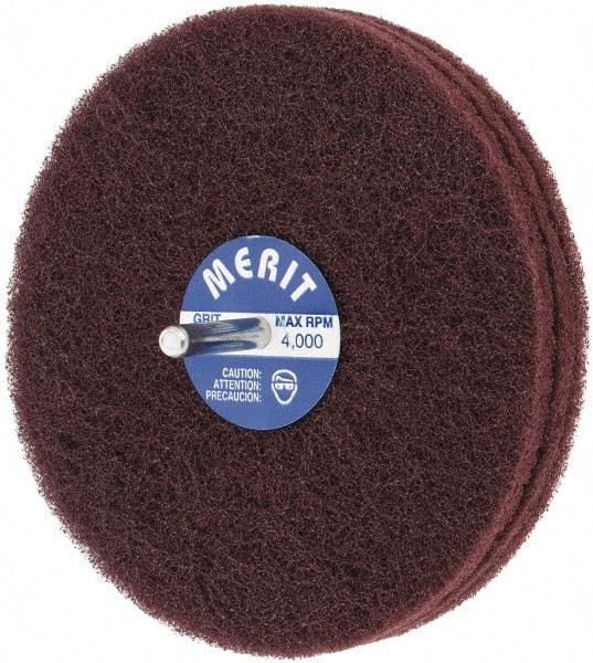 Merit Abrasives - 5" Diam, Medium Mounted Scrubber Buffing Wheel - 3 Ply, Very Fine Grade, 1/4" Shank Diam, 4,000 RPM - Americas Industrial Supply