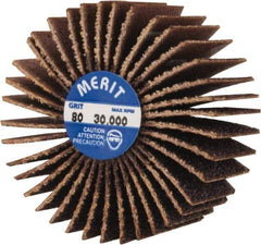 Merit Abrasives - 1-3/8" Diam x 5/8" Face Width, Medium Aluminum Oxide Coated Mounted Flap Wheel - 1/4-20 Threaded Mount, 80 Grit, Cloth Backing, 30,000 Max RPM - Americas Industrial Supply