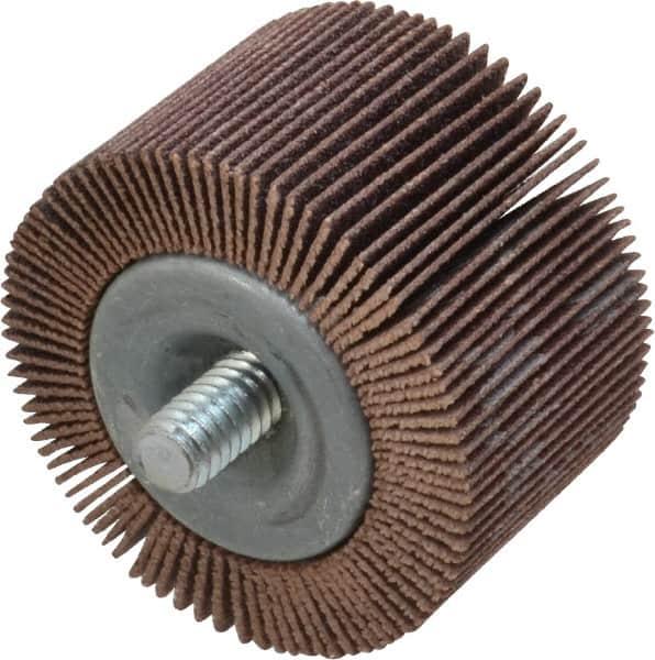 Merit Abrasives - 1-5/8" Diam x 1" Face Width, Fine Aluminum Oxide Coated Mounted Flap Wheel - 1/4-20 Threaded Mount, 120 Grit, Cloth Backing, 25,000 Max RPM - Americas Industrial Supply