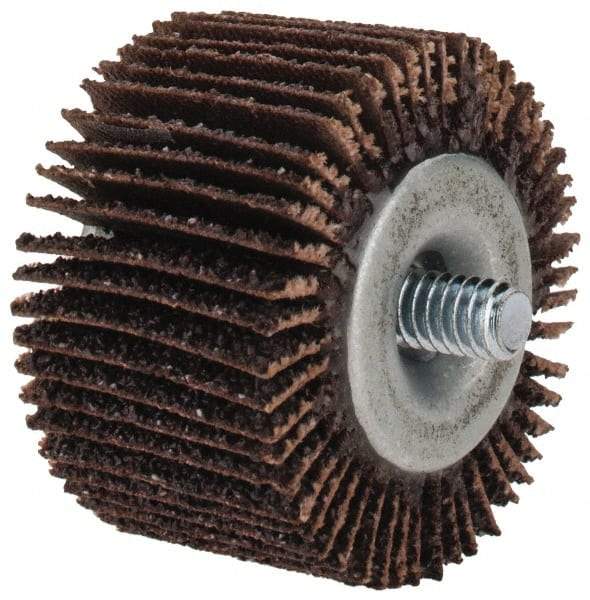 Merit Abrasives - 1-5/8" Diam x 1" Face Width, Coarse Aluminum Oxide Coated Mounted Flap Wheel - 1/4-20 Threaded Mount, 40 Grit, Cloth Backing, 25,000 Max RPM - Americas Industrial Supply