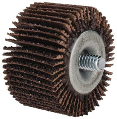 Merit Abrasives - 1-5/8" Diam x 1" Face Width, Coarse Aluminum Oxide Coated Mounted Flap Wheel - 1/4-20 Threaded Mount, 40 Grit, Cloth Backing, 25,000 Max RPM - Americas Industrial Supply