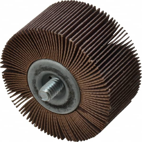 Merit Abrasives - 2" Diam x 1" Face Width, Very Fine Aluminum Oxide Coated Mounted Flap Wheel - 1/4-20 Threaded Mount, 240 Grit, Cloth Backing, 25,000 Max RPM - Americas Industrial Supply