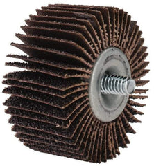 Merit Abrasives - 2" Diam x 1" Face Width, Coarse Aluminum Oxide Coated Mounted Flap Wheel - 1/4-20 Threaded Mount, 40 Grit, Cloth Backing, 25,000 Max RPM - Americas Industrial Supply