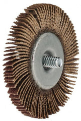 Merit Abrasives - 2-1/2" Diam x 1/4" Face Width, Medium Aluminum Oxide Coated Mounted Flap Wheel - 1/4-20 Threaded Mount, 60 Grit, Cloth Backing, 25,000 Max RPM - Americas Industrial Supply