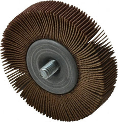 Merit Abrasives - 2-1/2" Diam x 1/2" Face Width, Very Fine Aluminum Oxide Coated Mounted Flap Wheel - 1/4-20 Threaded Mount, 180 Grit, Cloth Backing, 20,000 Max RPM - Americas Industrial Supply