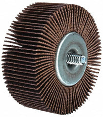 Merit Abrasives - 2-1/2" Diam x 1" Face Width, Medium Aluminum Oxide Coated Mounted Flap Wheel - 1/4-20 Threaded Mount, 80 Grit, Cloth Backing, 20,000 Max RPM - Americas Industrial Supply