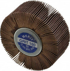Merit Abrasives - 2-1/2" Diam x 1" Face Width, Very Fine Aluminum Oxide Coated Mounted Flap Wheel - 1/4-20 Threaded Mount, 180 Grit, Cloth Backing, 20,000 Max RPM - Americas Industrial Supply