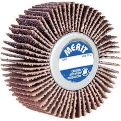 Merit Abrasives - 3" Diam x 3/4" Face Width, Medium Aluminum Oxide Coated Mounted Flap Wheel - 1/4-20 Threaded Mount, 80 Grit, Cloth Backing, 20,000 Max RPM - Americas Industrial Supply