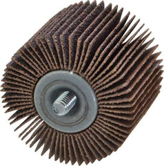 Merit Abrasives - 2" Diam x 1-1/2" Face Width, Medium Aluminum Oxide Coated Mounted Flap Wheel - 1/4-20 Threaded Mount, 60 Grit, Cloth Backing, 25,000 Max RPM - Americas Industrial Supply