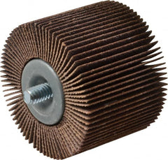 Merit Abrasives - 2" Diam x 1-1/2" Face Width, Medium Aluminum Oxide Coated Mounted Flap Wheel - 1/4-20 Threaded Mount, 80 Grit, Cloth Backing, 25,000 Max RPM - Americas Industrial Supply