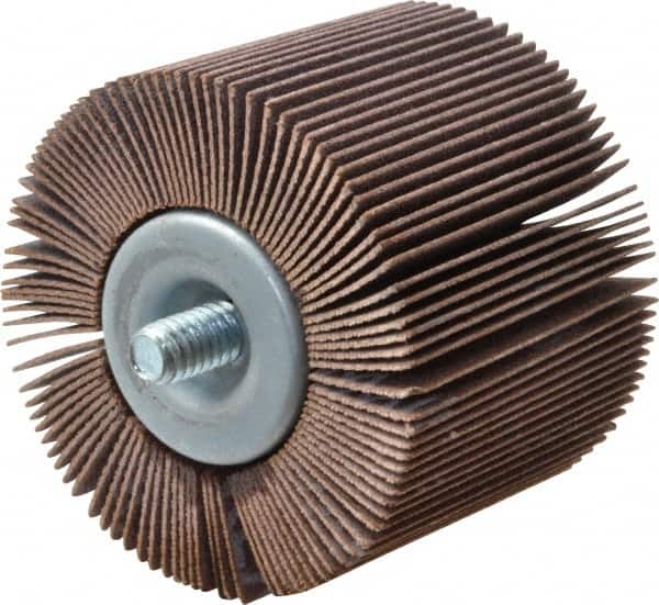 Merit Abrasives - 2" Diam x 1-1/2" Face Width, Very Fine Aluminum Oxide Coated Mounted Flap Wheel - 1/4-20 Threaded Mount, 180 Grit, Cloth Backing, 25,000 Max RPM - Americas Industrial Supply
