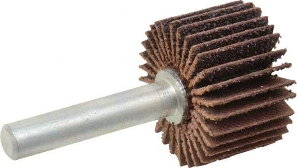 Merit Abrasives - 1" Diam x 5/8" Face Width, Medium Ceramic Alumina Coated Mounted Flap Wheel - 1/4" Shank Mount, 60 Grit, Cloth Backing, 30,000 Max RPM - Americas Industrial Supply