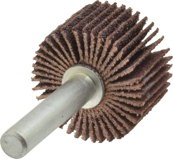 Merit Abrasives - 1" Diam x 5/8" Face Width, Medium Ceramic Alumina Coated Mounted Flap Wheel - 1/4" Shank Mount, 80 Grit, Cloth Backing, 30,000 Max RPM - Americas Industrial Supply