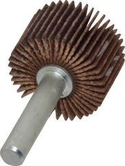 Merit Abrasives - 1" Diam x 5/8" Face Width, Fine Ceramic Alumina Coated Mounted Flap Wheel - 1/4" Shank Mount, 120 Grit, Cloth Backing, 30,000 Max RPM - Americas Industrial Supply