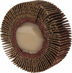 Merit Abrasives - 1-1/2" Diam x 1/2" Face Width, Medium Ceramic Alumina Coated Mounted Flap Wheel - 1/4" Shank Mount, 80 Grit, Cloth Backing, 25,000 Max RPM - Americas Industrial Supply