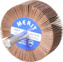 Merit Abrasives - 2" Diam x 3/4" Face Width, Extra Fine Ceramic Alumina Coated Mounted Flap Wheel - 1/4" Shank Mount, 320 Grit, 25,000 Max RPM - Americas Industrial Supply