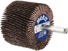 Merit Abrasives - 2" Diam x 1-1/2" Face Width, Coarse Aluminum Oxide Coated Mounted Flap Wheel - 1/4" Shank Mount, 40 Grit, Cloth Backing, 25,000 Max RPM - Americas Industrial Supply