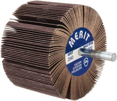 Merit Abrasives - 3" Diam x 2" Face Width, Very Fine Ceramic Alumina Coated Mounted Flap Wheel - 1/4" Shank Mount, 240 Grit, 20,000 Max RPM - Americas Industrial Supply