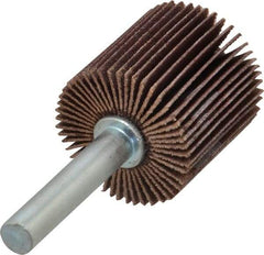 Merit Abrasives - 1" Diam x 1" Face Width, Extra Fine Ceramic Alumina Coated Mounted Flap Wheel - 1/4" Shank Mount, 320 Grit, Cloth Backing, 30,000 Max RPM - Americas Industrial Supply