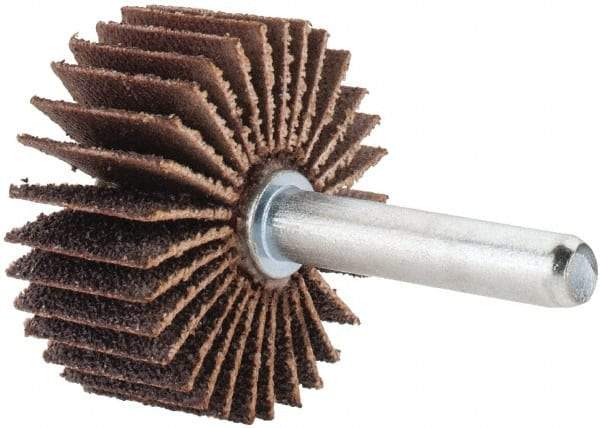 Merit Abrasives - 1-3/8" Diam x 5/8" Face Width, Medium Aluminum Oxide Coated Mounted Flap Wheel - 1/4" Shank Mount, 60 Grit, Cloth Backing, 30,000 Max RPM - Americas Industrial Supply