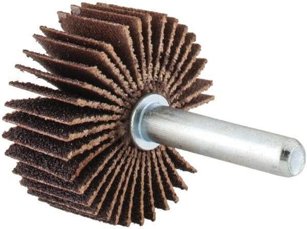 Merit Abrasives - 1-3/8" Diam x 5/8" Face Width, Medium Aluminum Oxide Coated Mounted Flap Wheel - 1/4" Shank Mount, 80 Grit, Cloth Backing, 30,000 Max RPM - Americas Industrial Supply