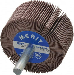 Merit Abrasives - 2" Diam x 1" Face Width, Extra Fine Ceramic Alumina Coated Mounted Flap Wheel - 1/4" Shank Mount, 320 Grit, Cloth Backing, 25,000 Max RPM - Americas Industrial Supply