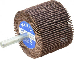 Merit Abrasives - 2" Diam x 1-1/2" Face Width, Medium Ceramic Alumina Coated Mounted Flap Wheel - 1/4" Shank Mount, 60 Grit, Cloth Backing, 25,000 Max RPM - Americas Industrial Supply