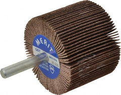 Merit Abrasives - 2" Diam x 1-1/2" Face Width, Medium Ceramic Alumina Coated Mounted Flap Wheel - 1/4" Shank Mount, 80 Grit, Cloth Backing, 25,000 Max RPM - Americas Industrial Supply