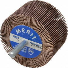 Merit Abrasives - 2-1/2" Diam x 1-1/2" Face Width, Medium Ceramic Alumina Coated Mounted Flap Wheel - 1/4" Shank Mount, 80 Grit, Cloth Backing, 20,000 Max RPM - Americas Industrial Supply