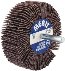 Merit Abrasives - 3" Diam x 1" Face Width, Coarse Aluminum Oxide Coated Mounted Flap Wheel - 1/4" Shank Mount, 40 Grit, Cloth Backing, 20,000 Max RPM - Americas Industrial Supply