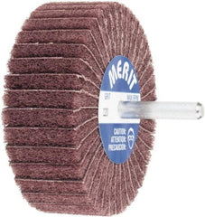 Merit Abrasives - 3" Diam x 1" Face Width, Fine Aluminum Oxide Nonwoven & Coated Mounted Flap Wheel - 1/4" Shank Mount, 120 Grit, Interleaf, X Weighted Cloth Backing, 12,000 Max RPM - Americas Industrial Supply
