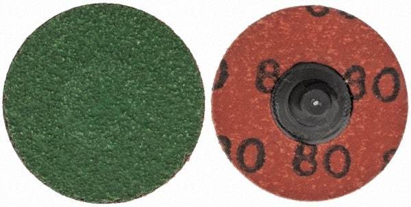Merit Abrasives - 1-1/2" Disc Diam, 80 Grit, Zirconia Alumina Quick Change Disc - Type R Attaching System, Coated, Blue, Medium Grade, 30,000 RPM - Americas Industrial Supply
