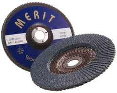 Merit Abrasives - 80 Grit, 5" Disc Diam, 7/8" Center Hole, Type 27 Zirconia Alumina Flap Disc - 12,000 Max RPM, Fiberglass Backing, Arbor Attaching System, Coated - Americas Industrial Supply