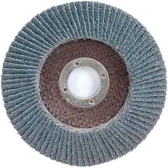 Merit Abrasives - 40 Grit, 4-1/2" Disc Diam, 7/8" Center Hole, Type 29 Zirconia Alumina Flap Disc - 13,000 Max RPM, Fiberglass Backing, Arbor Attaching System, Coated - Americas Industrial Supply